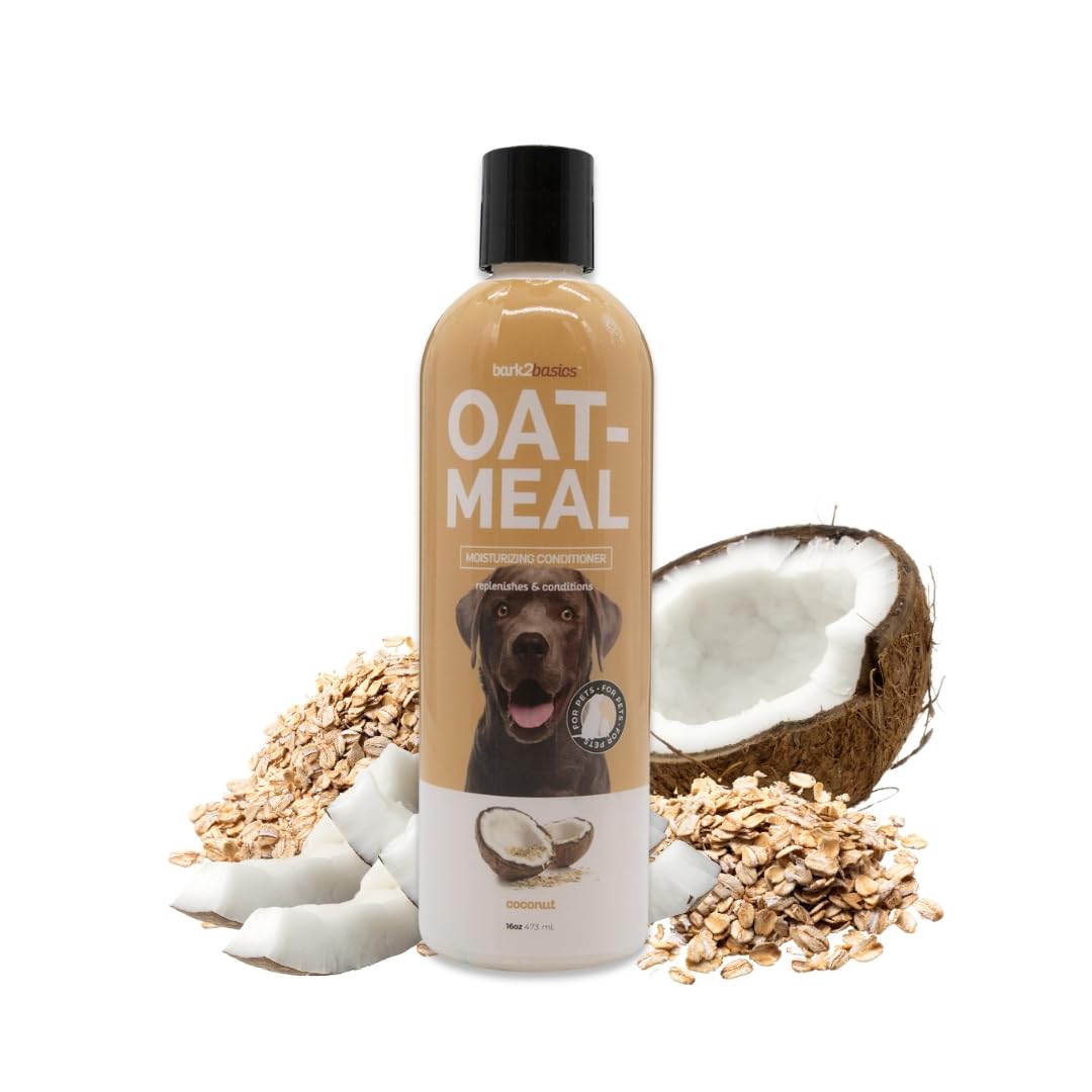 Bark2Basics Oatmeal Dog Conditioner bottle highlights soothing formula for dry skin
