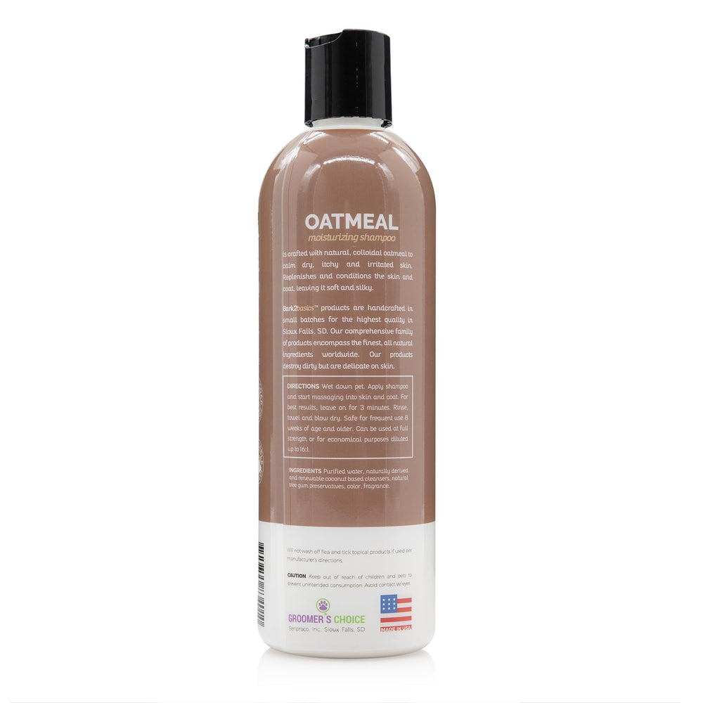 Bark2Basics Oatmeal Dog Shampoo foaming lather for gentle baths.