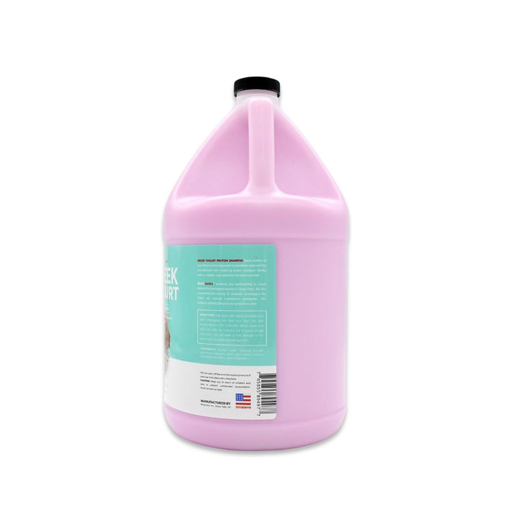 Bark2Basics Pomegranate Yogurt Dog Shampoo bottle with rich lather showcases protein delivery.