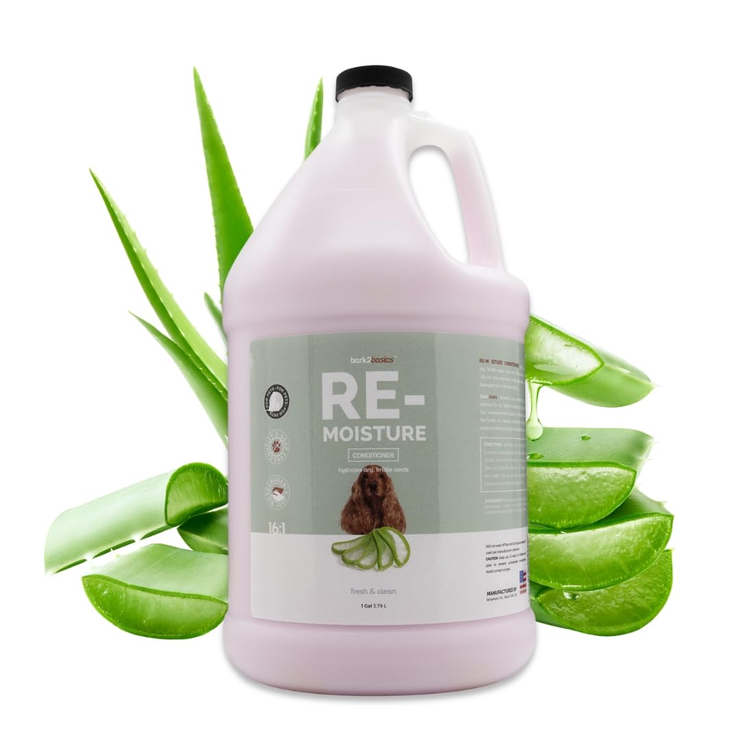 Bark2Basics Remoisture aloe bottle for dog coat hydration.