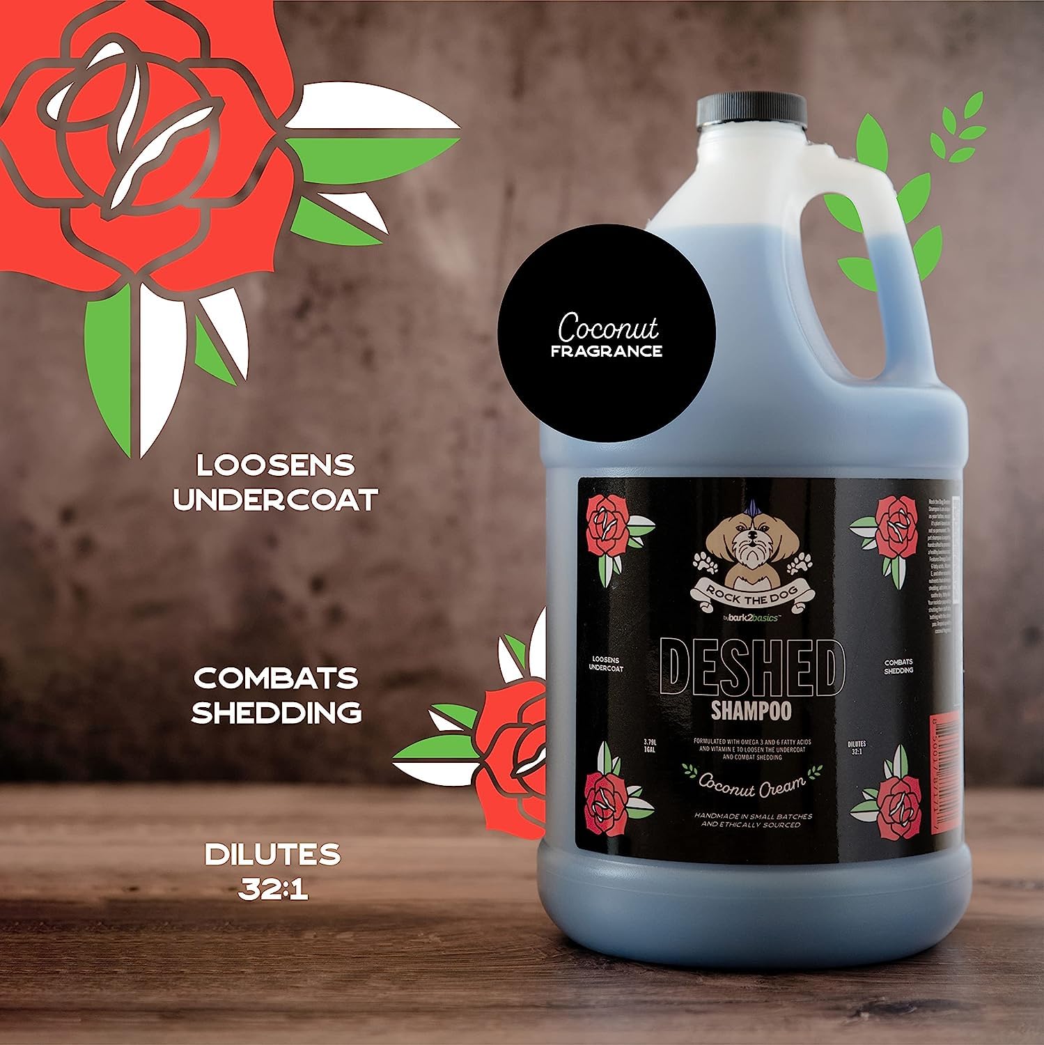 Bark2Basics Rock the Dog deshedding shampoo foam close-up shows rich lather cleaning.