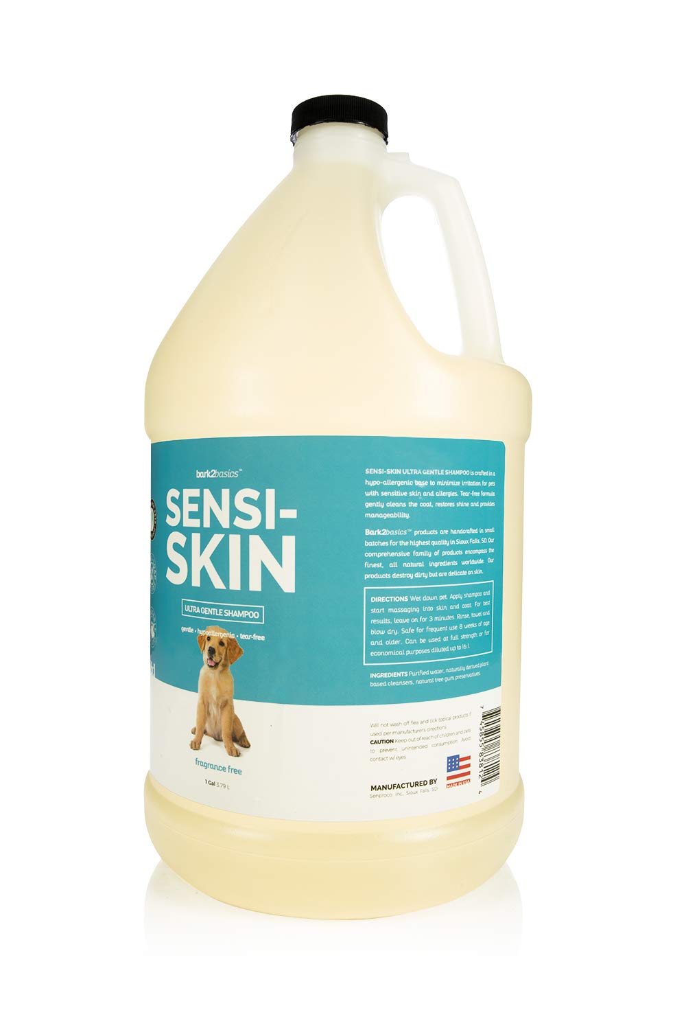 Bark2Basics Sensi-Skin shampoo pour illustrating the 16:1 dilution and economy