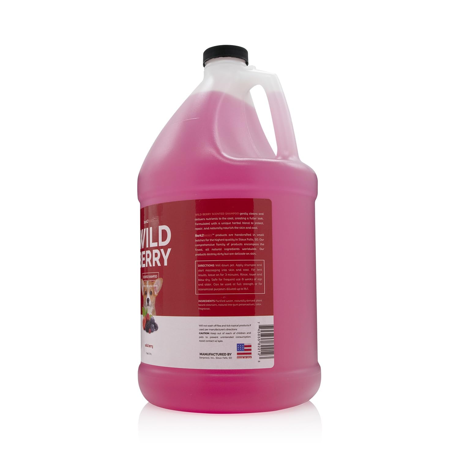 Bark2Basics Wild Berry shampoo label highlights natural ingredients for a fresh coat.