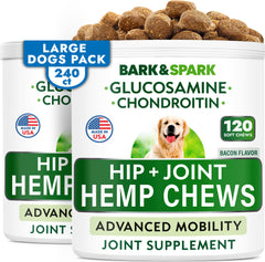 BARK&SPARK hemp chews packaging shows value pack for daily joint support.