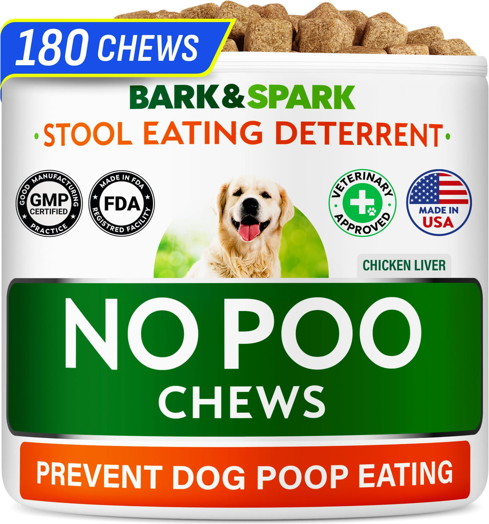 BARK&SPARK No Poo chews bottle front with probiotic blend for digestion