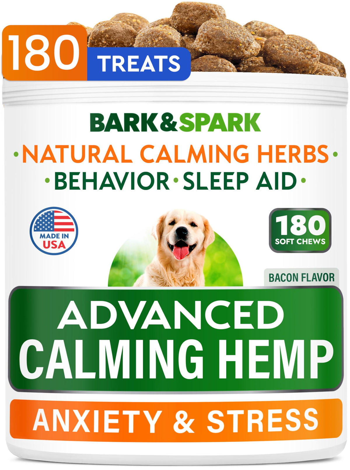 BARK&SPARK Advanced Calming Hemp Treats packshot showing soft chews for dog calmness