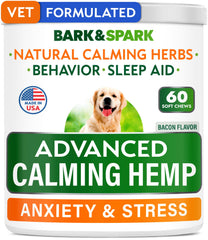 BARK&SPARK calming treats packaging showing travel-ready chews.