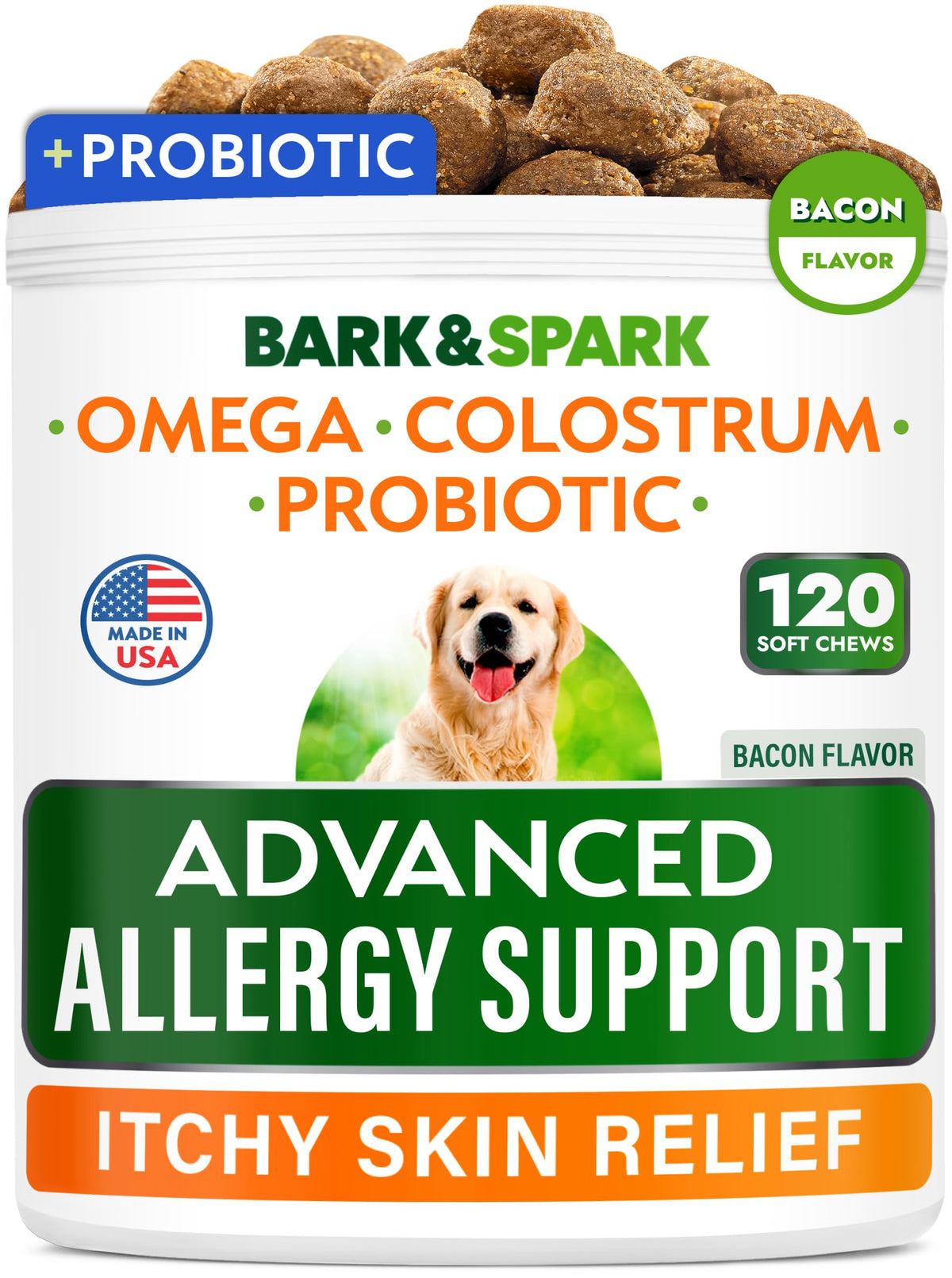 BARK&SPARK advanced allergy chews for healthy skin in bacon flavor