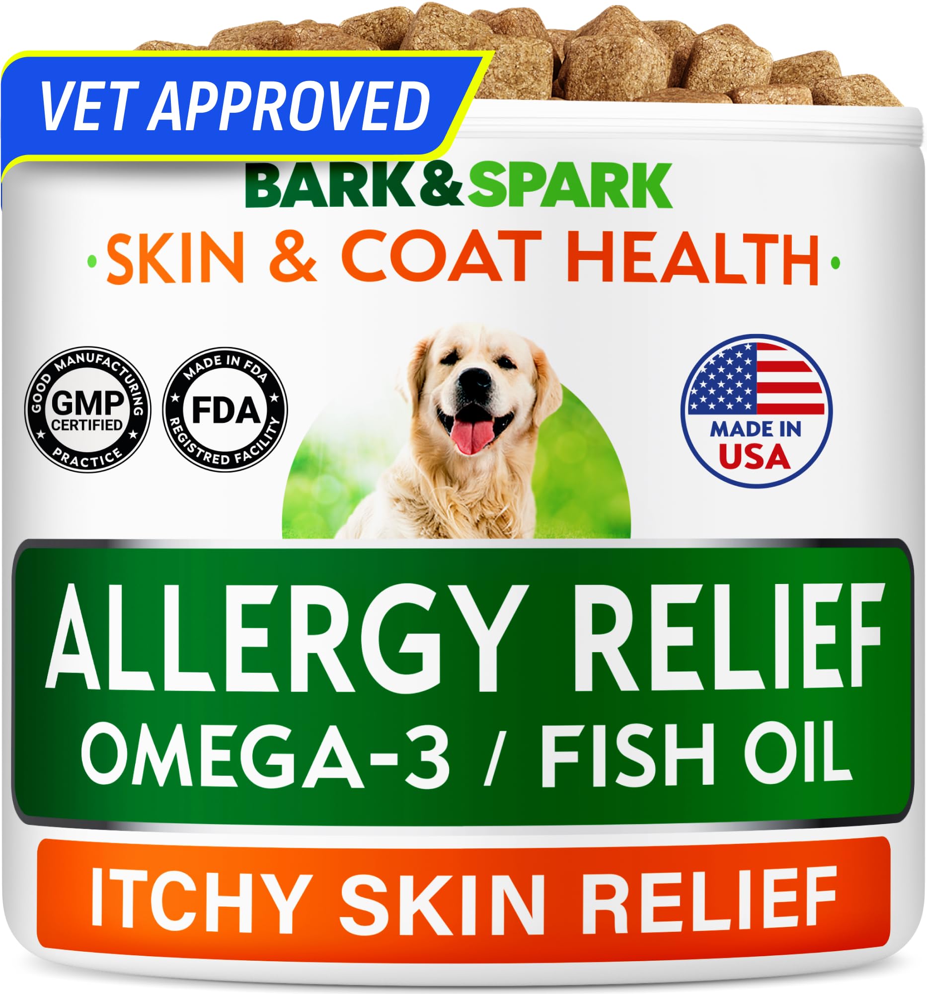 BARK&SPARK allergy relief soft chews jar supports dog skin health