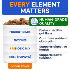 Bark&Spark digestive enzymes treat image shows an easy-to-chew formula aiding digestion.