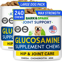 BARK&SPARK glucosamine chondroitin dog joint chews bottle promotes mobility