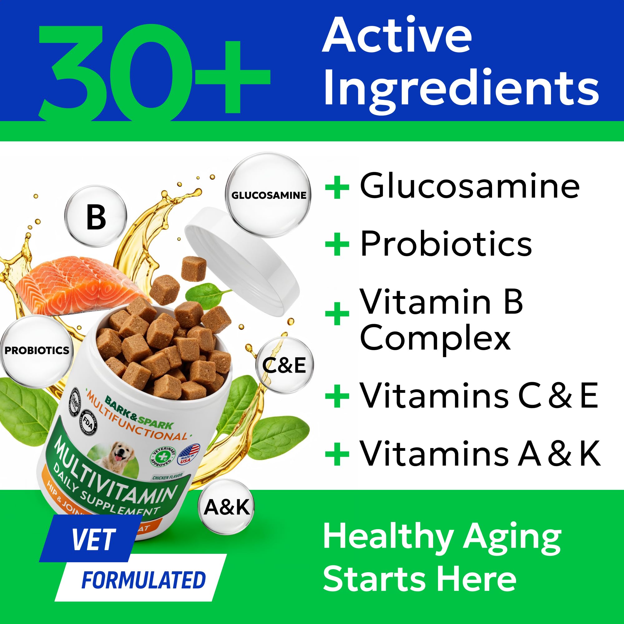 BARK&SPARK glucosamine-chondroitin visual—joint support for aging and active dogs.