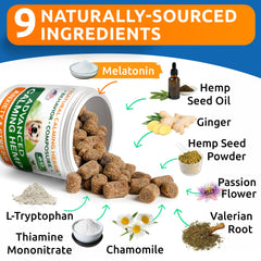 BARK&SPARK calming treats on a dog bed for restful sleep.