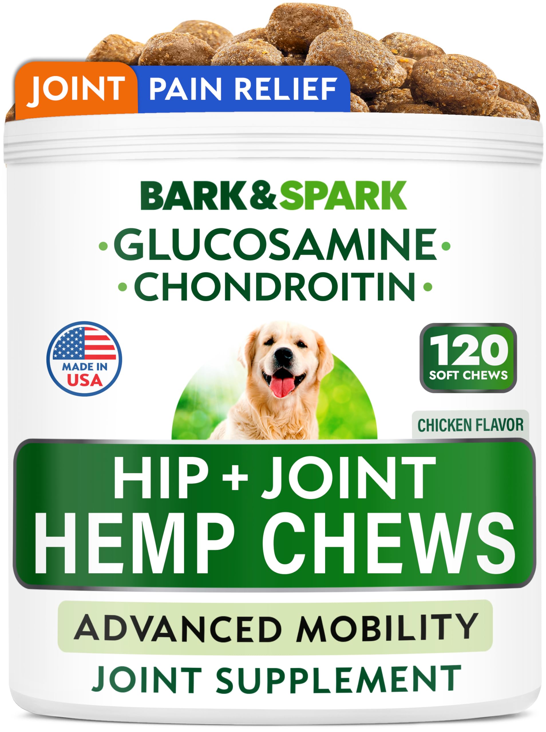 BARK&SPARK Hip & Joint Chews bottle supports daily canine mobility.