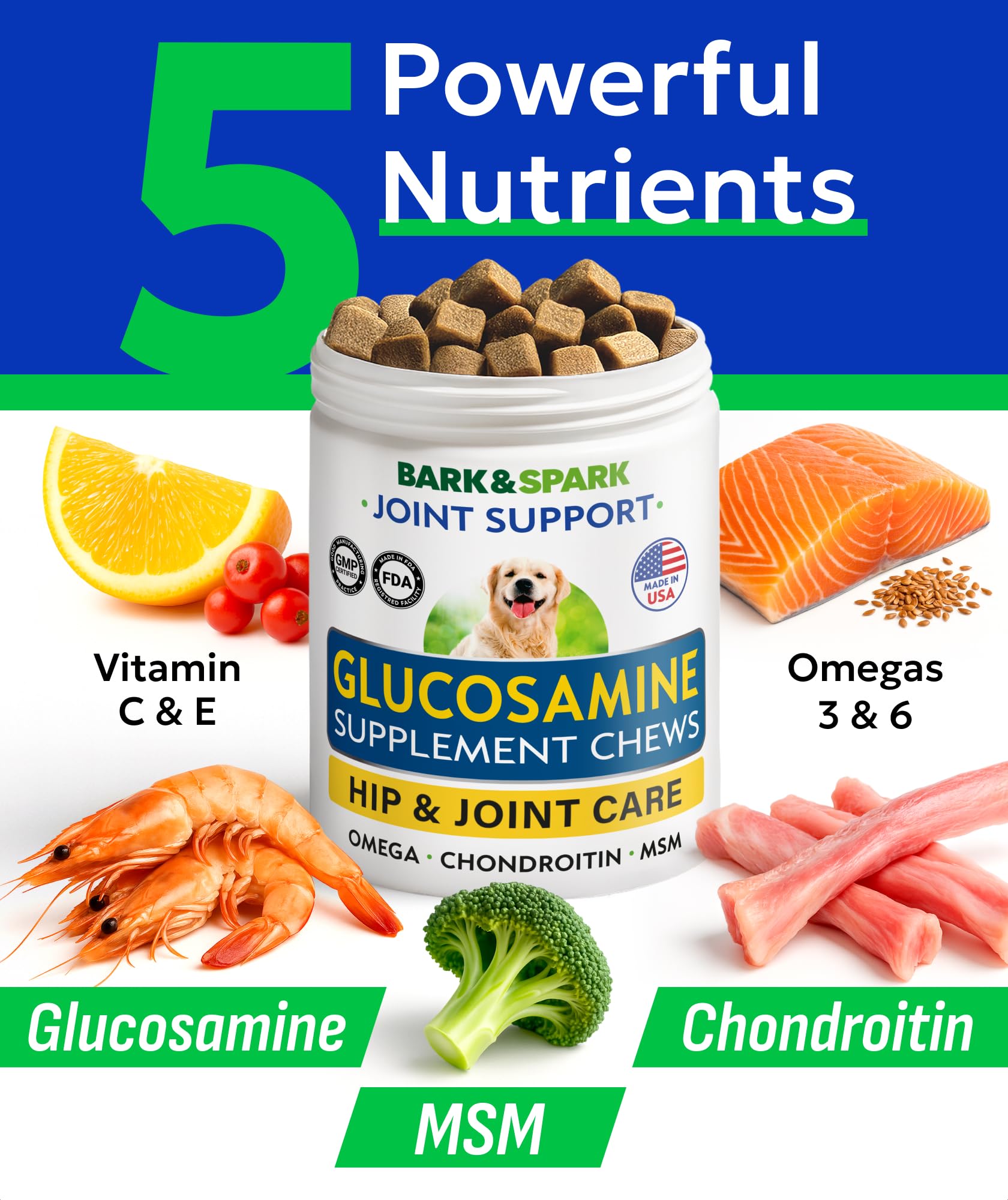 BARK&SPARK joint supplement chews suitable for large and small breeds.