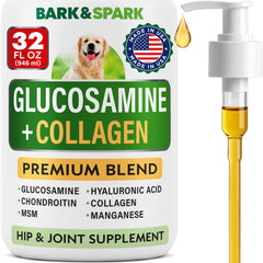 BARK&SPARK liquid glucosamine bottle supports dog joint care and easy dosing