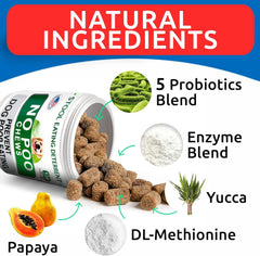 BARK&SPARK No Poo Chews ingredients label — probiotics and enzymes support digestion