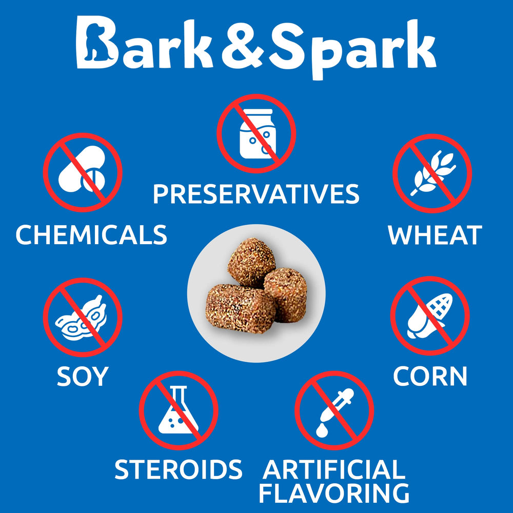 Packaging photo shows probiotic and enzyme blend in BARK&SPARK No Poo Treats.
