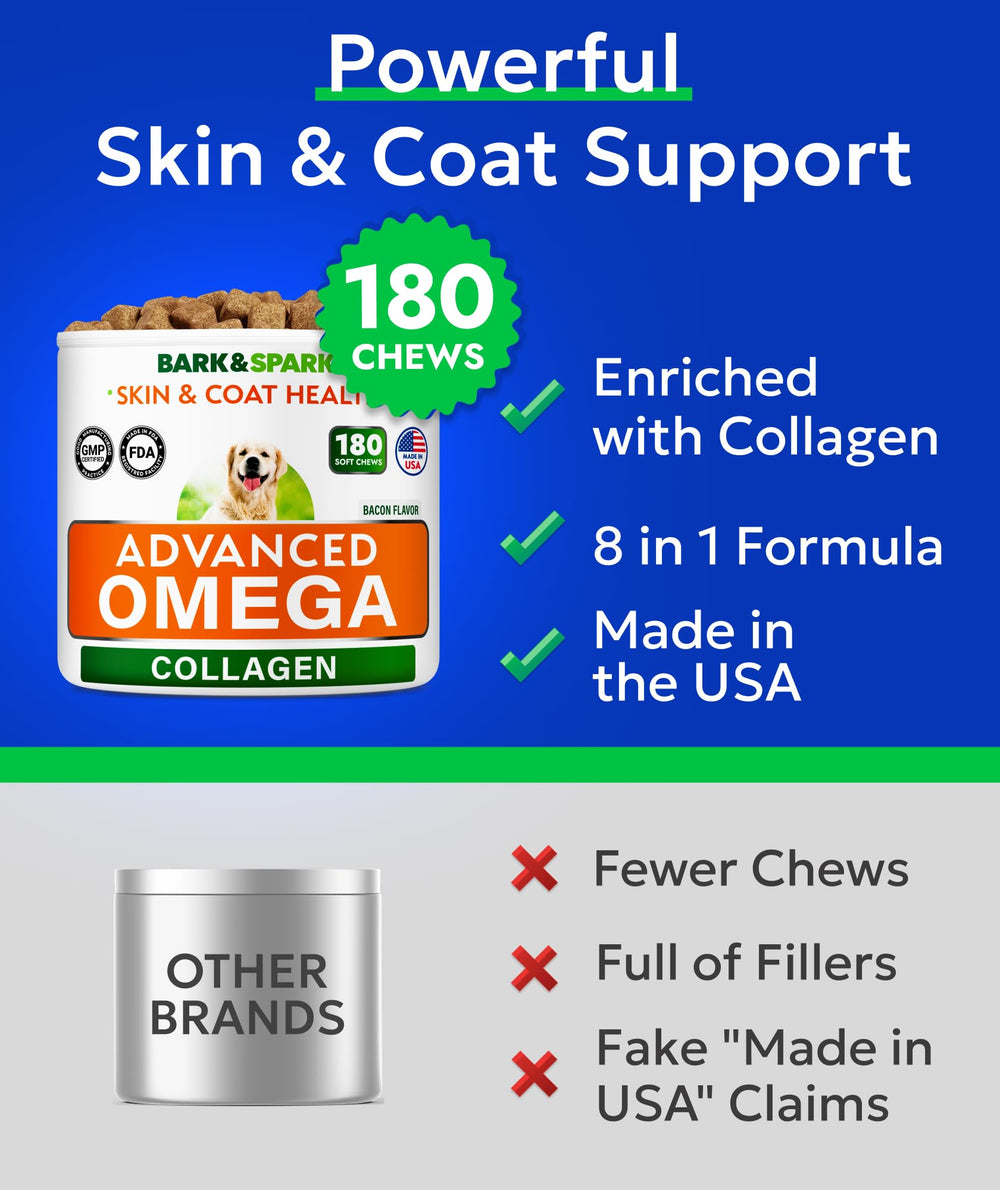 BARK&SPARK omega-3 collagen chew texture shown for simple daily dosing.