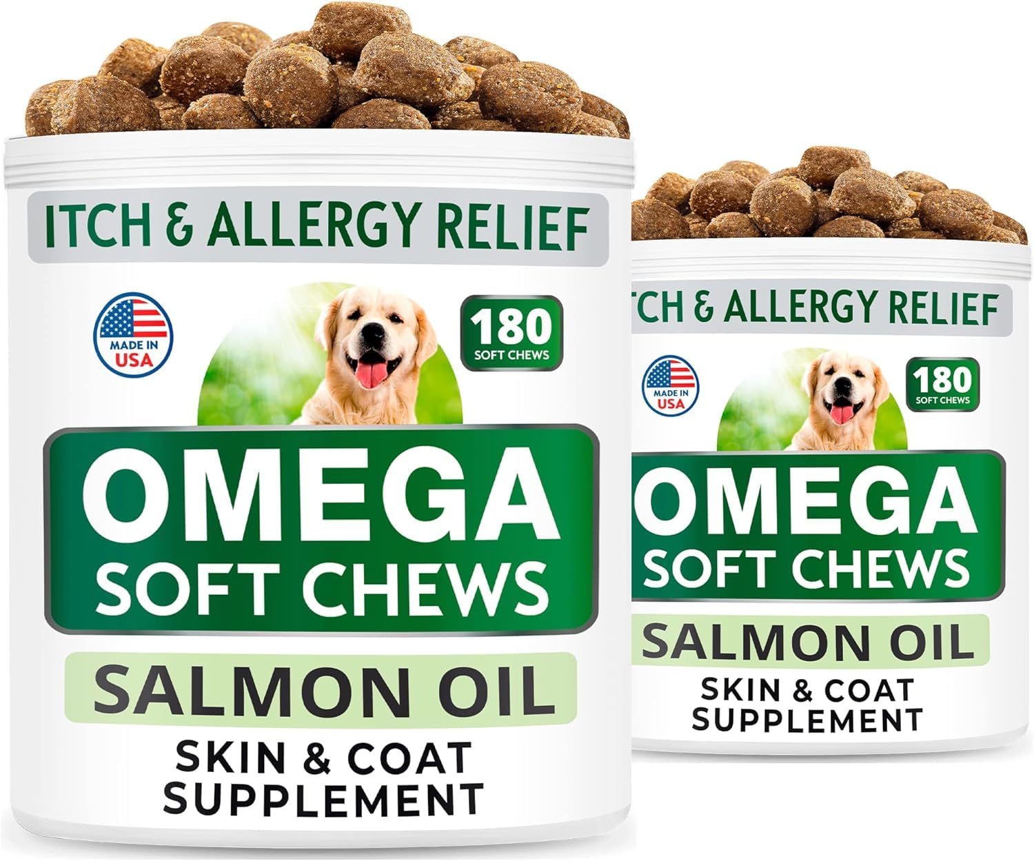 BARK&SPARK Omega 3 dog chews bottle highlights skin support