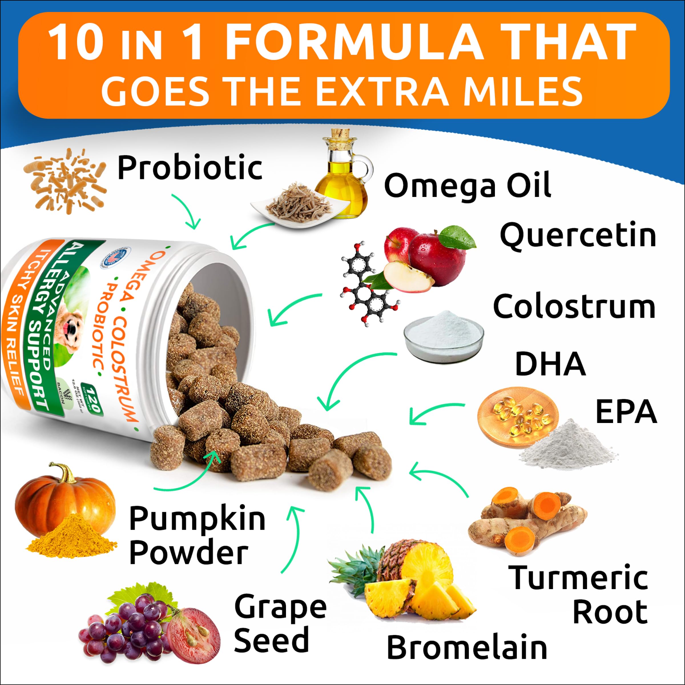 BARK&SPARK quercetin bromelain probiotic blend for dog allergies