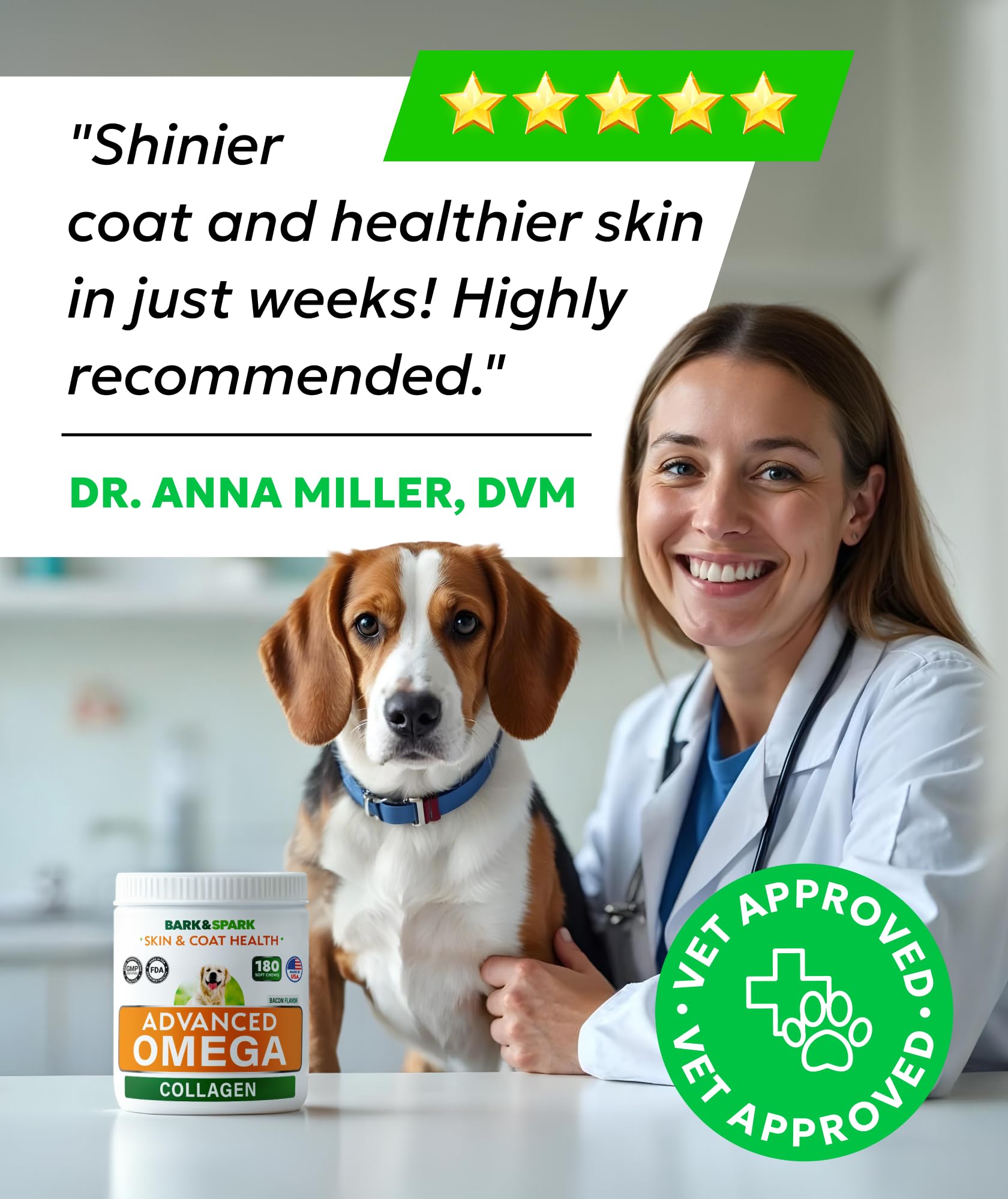 Healthy skin and glossy coat seen after consistent BARK&SPARK supplementation.