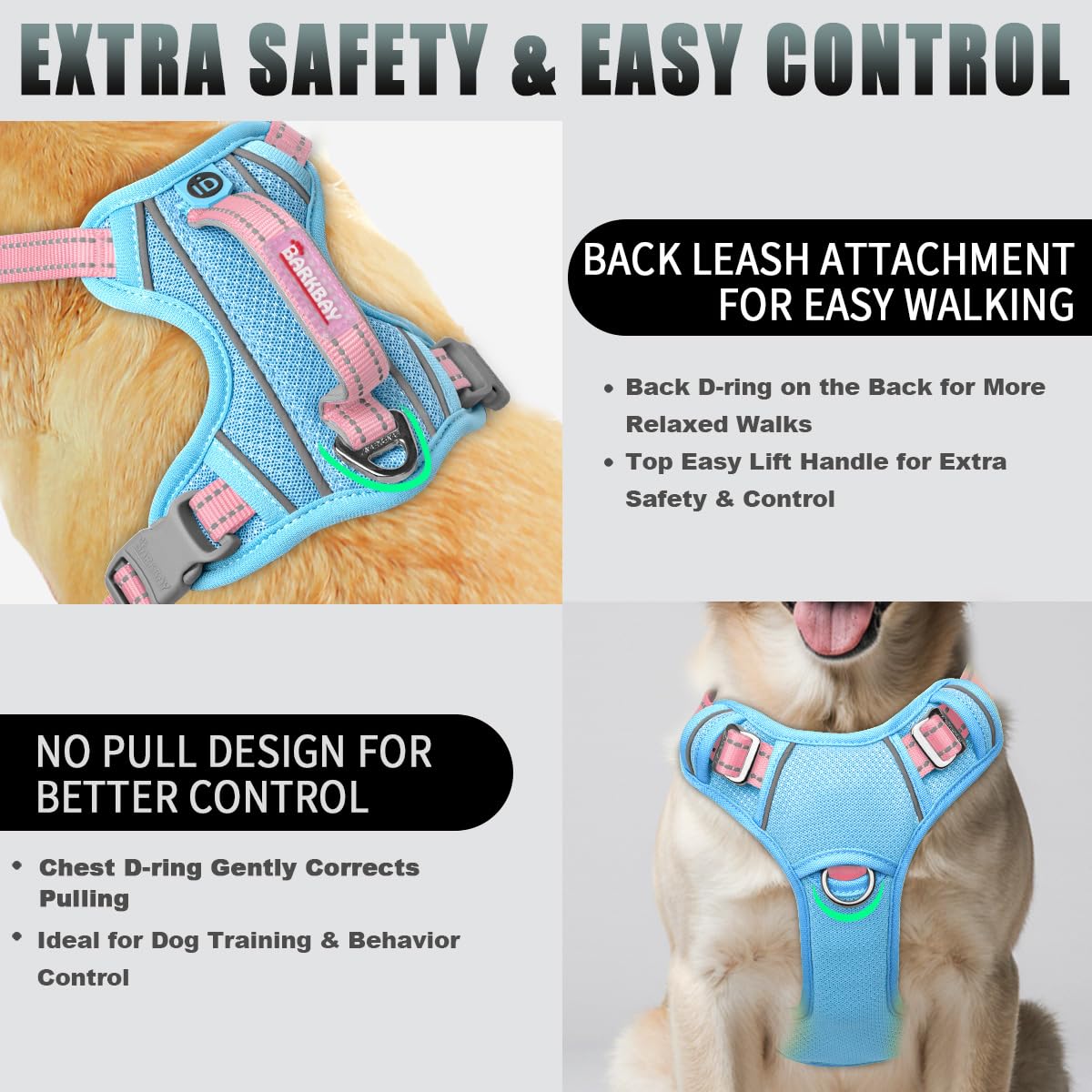 BARKBAY four-point adjustable fit ensures secure wear.