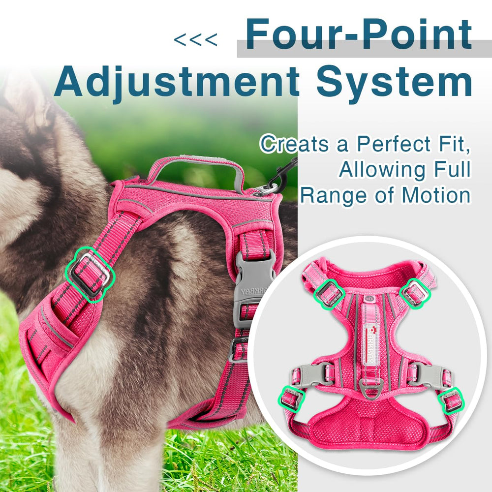 BARKBAY adjustable-fit pink harness provides a snug, secure feel.