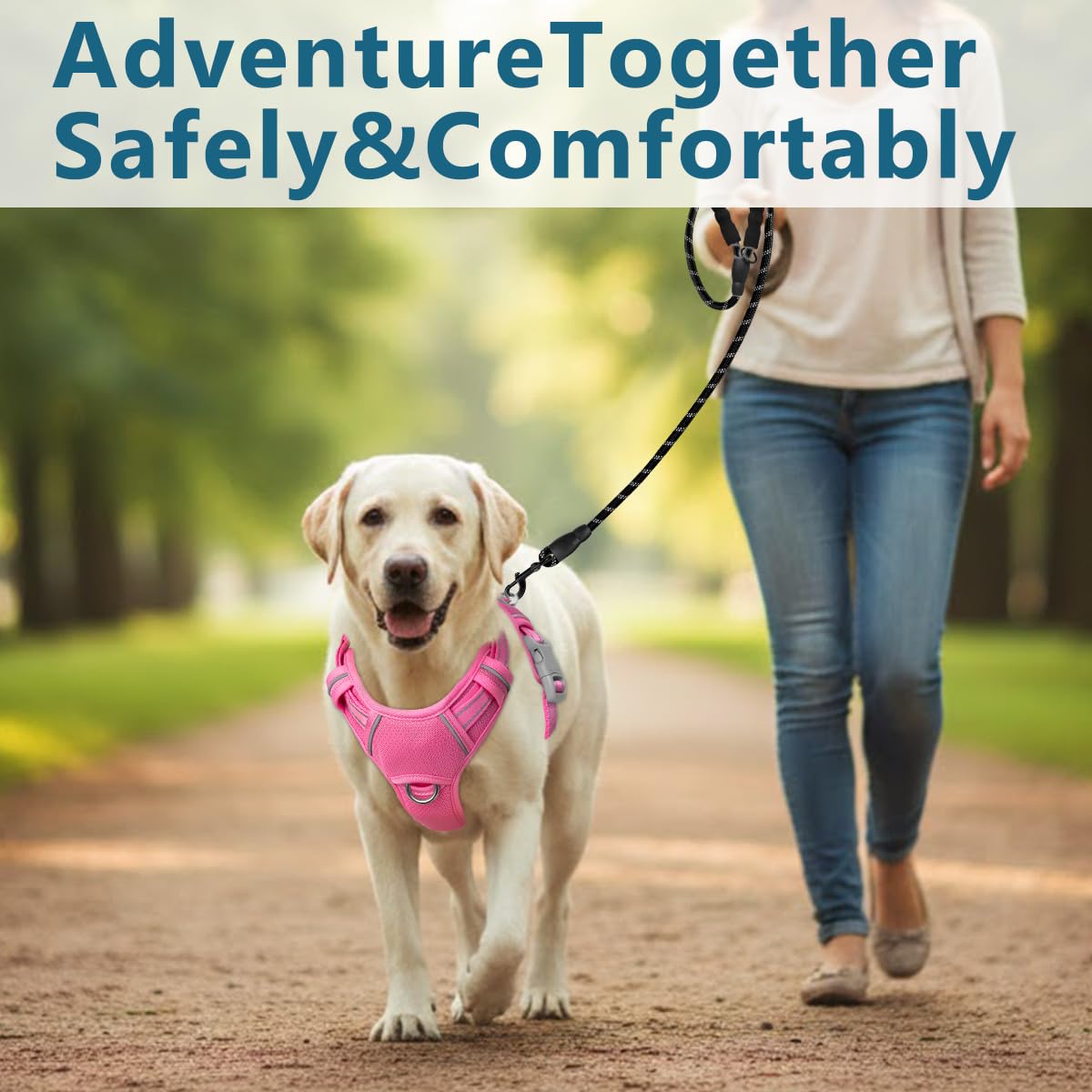 BARKBAY large-dog pink harness supports comfortable, cooperative training.