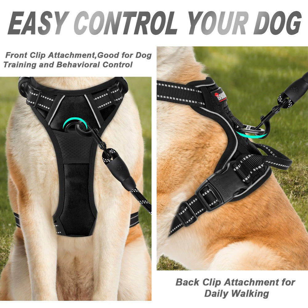 BARKBAY harness front clip close-up with padding for comfort.