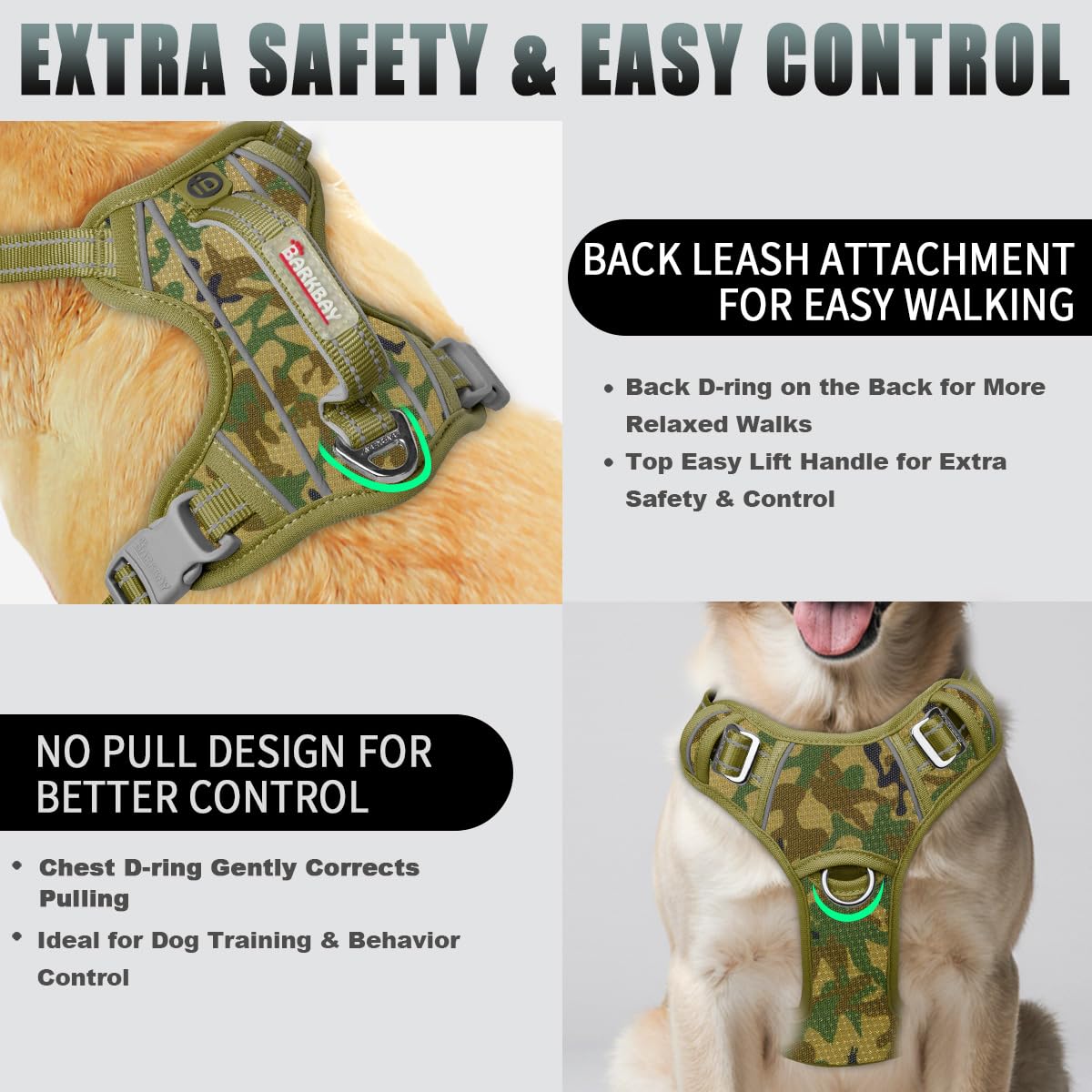 BARKBAY harness with front clip supports training and reduces pulling on daily routes.