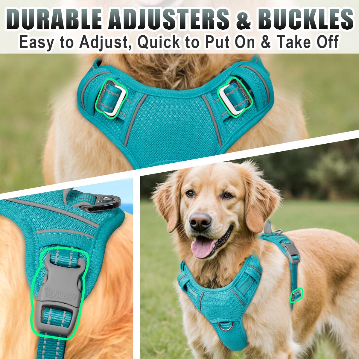 BARKBAY front halter ring reduces pulling for calmer walks.