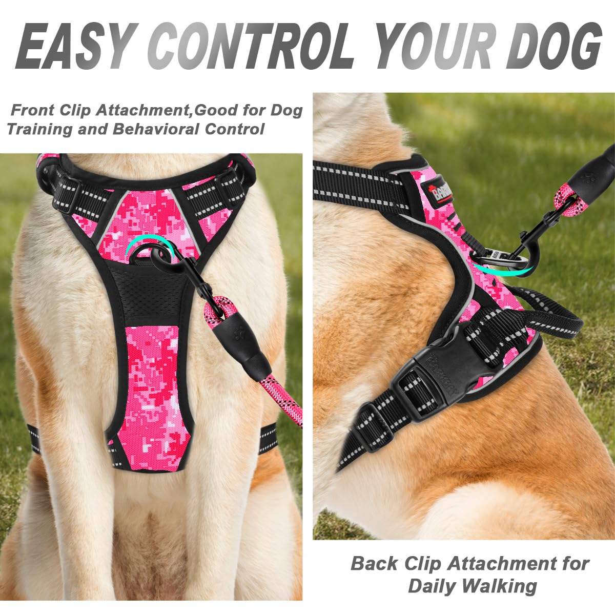 BARKBAY No Pull Harness back attachment point adds leash versatility