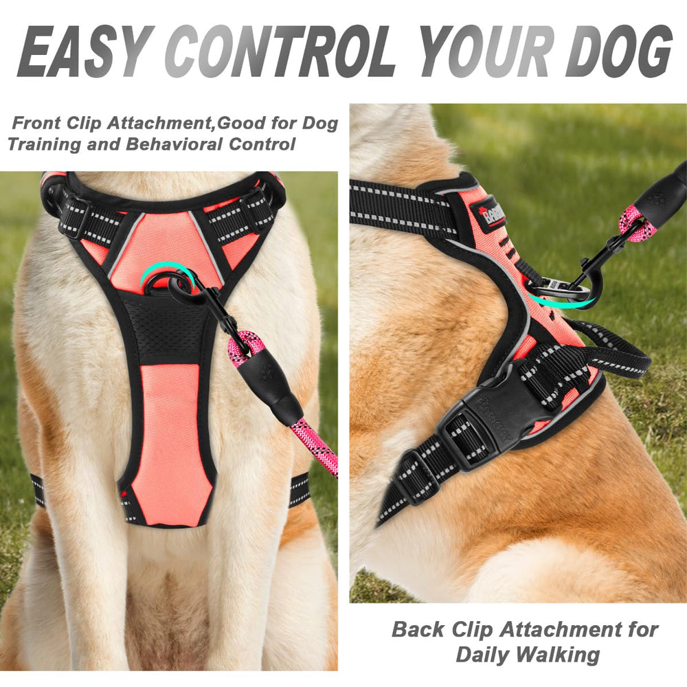 BARKBAY heavy-duty dog harness in light pink for large breeds