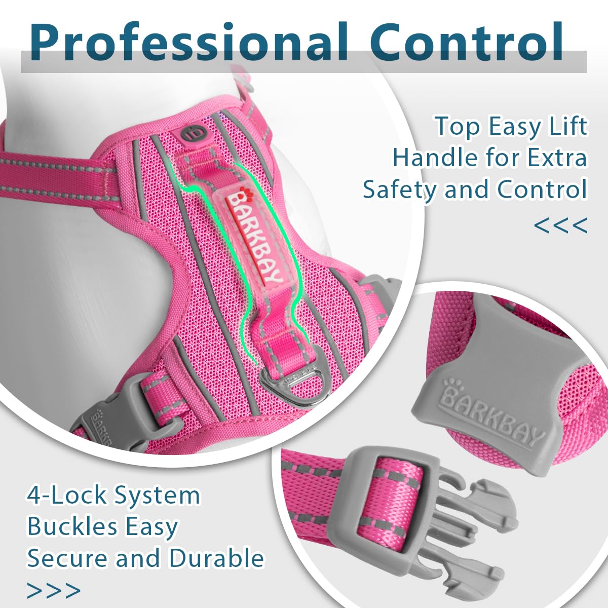 BARKBAY ID pocket pink harness keeps contact details handy.