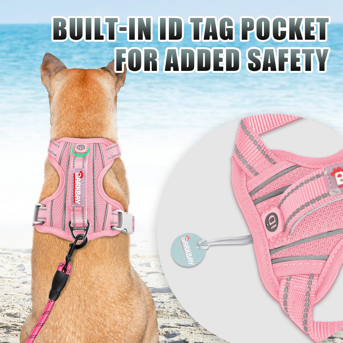 BARKBAY Large harness with back D-ring for casual strolls after dark