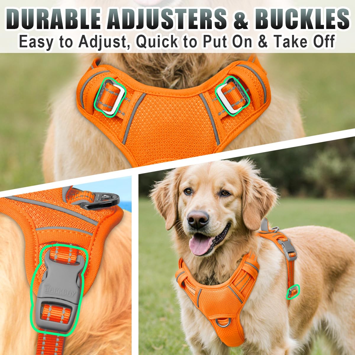 BARKBAY easy-on, easy-off design with four adjustment points.