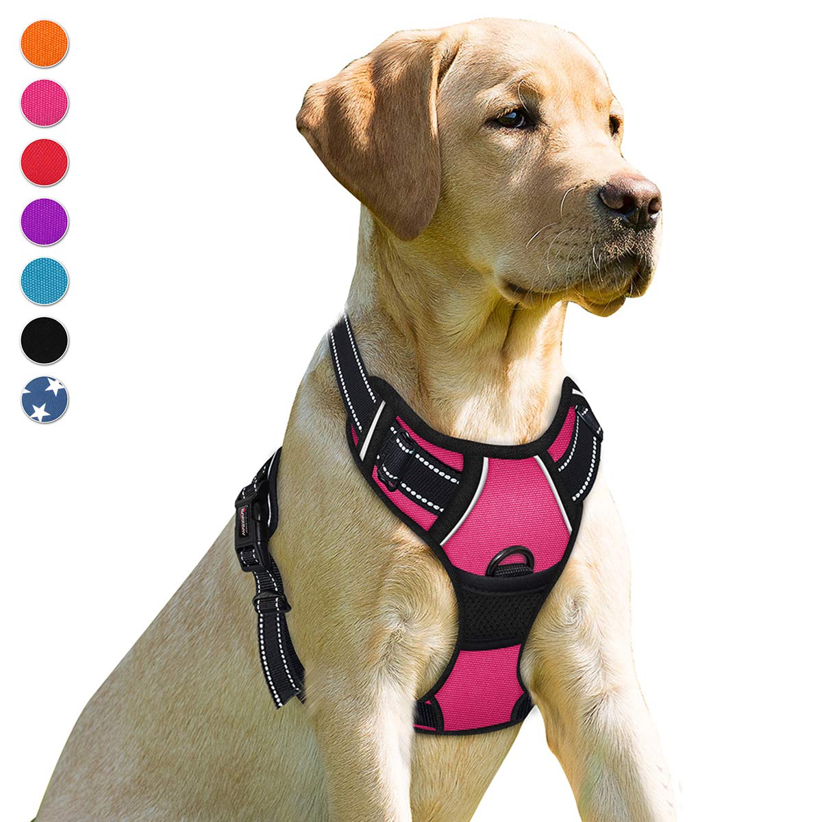 BARKBAY No Pull Harness front clip pink large for confident walking and control.