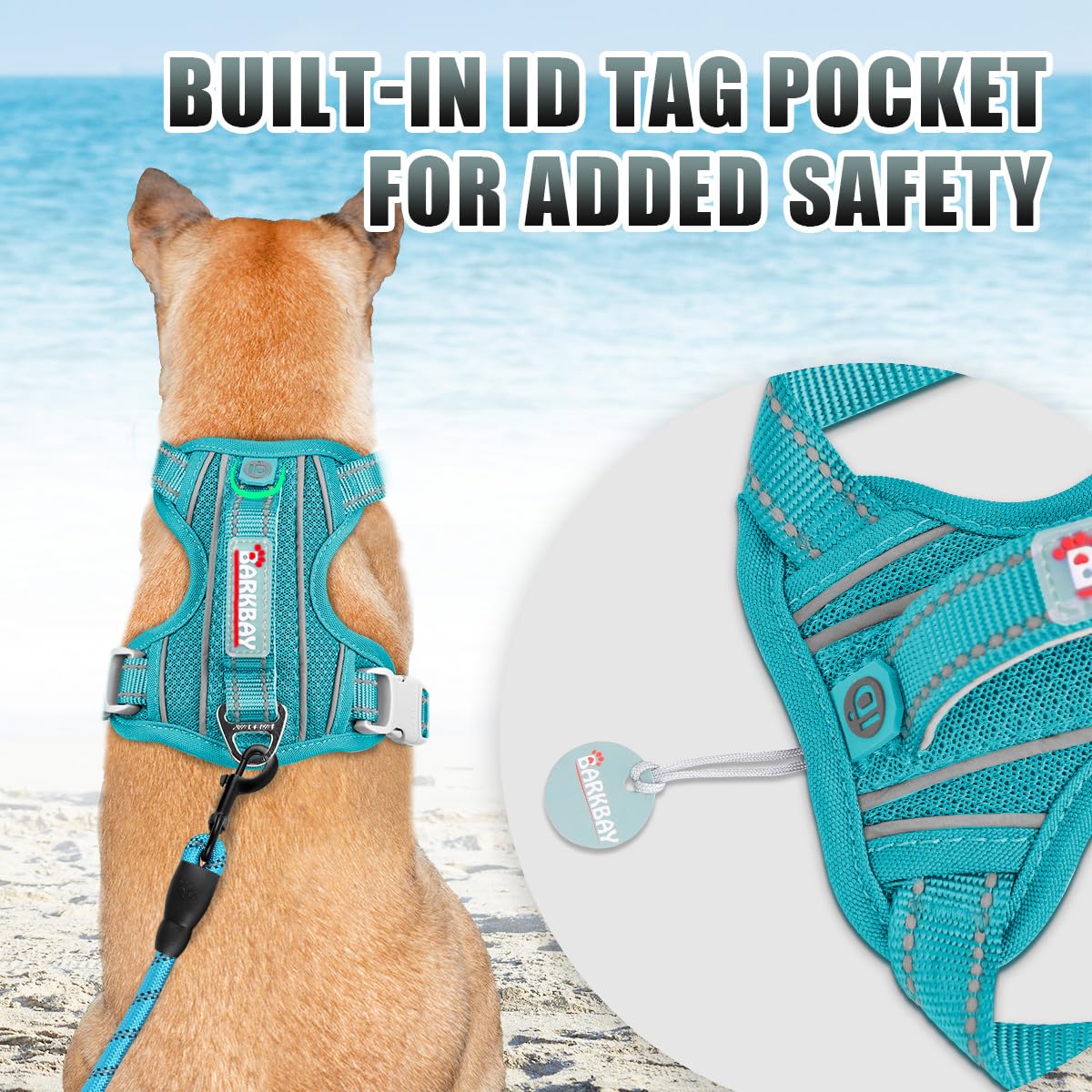 BARKBAY nylon harness with anti-chafe padding stays comfortable on long sessions.