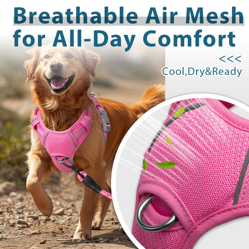 BARKBAY top-handle pink harness offers quick control during crowded spaces.