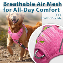 BARKBAY top-handle pink harness offers quick control during crowded spaces.