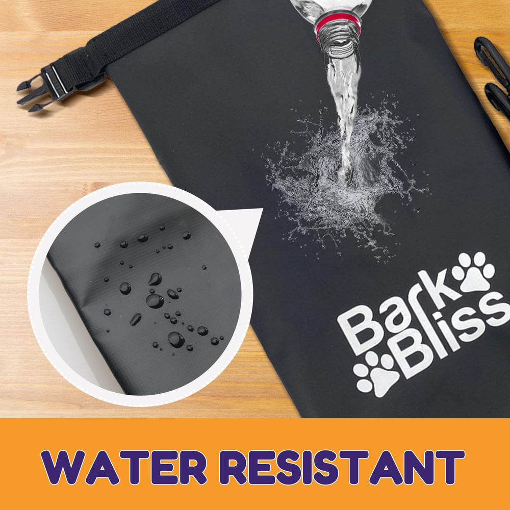 BarkBliss black 2L bag holder ready for long outdoor adventures.