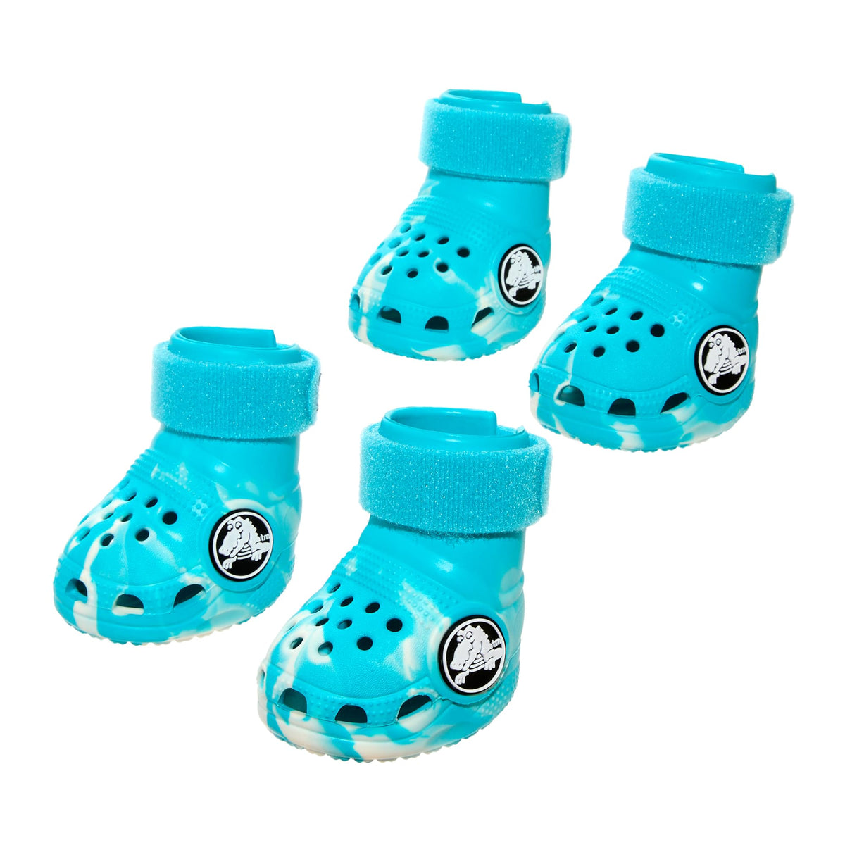 BarkBox Aqua Crocs dog shoes set of four provides full paw protection for all-season walks.