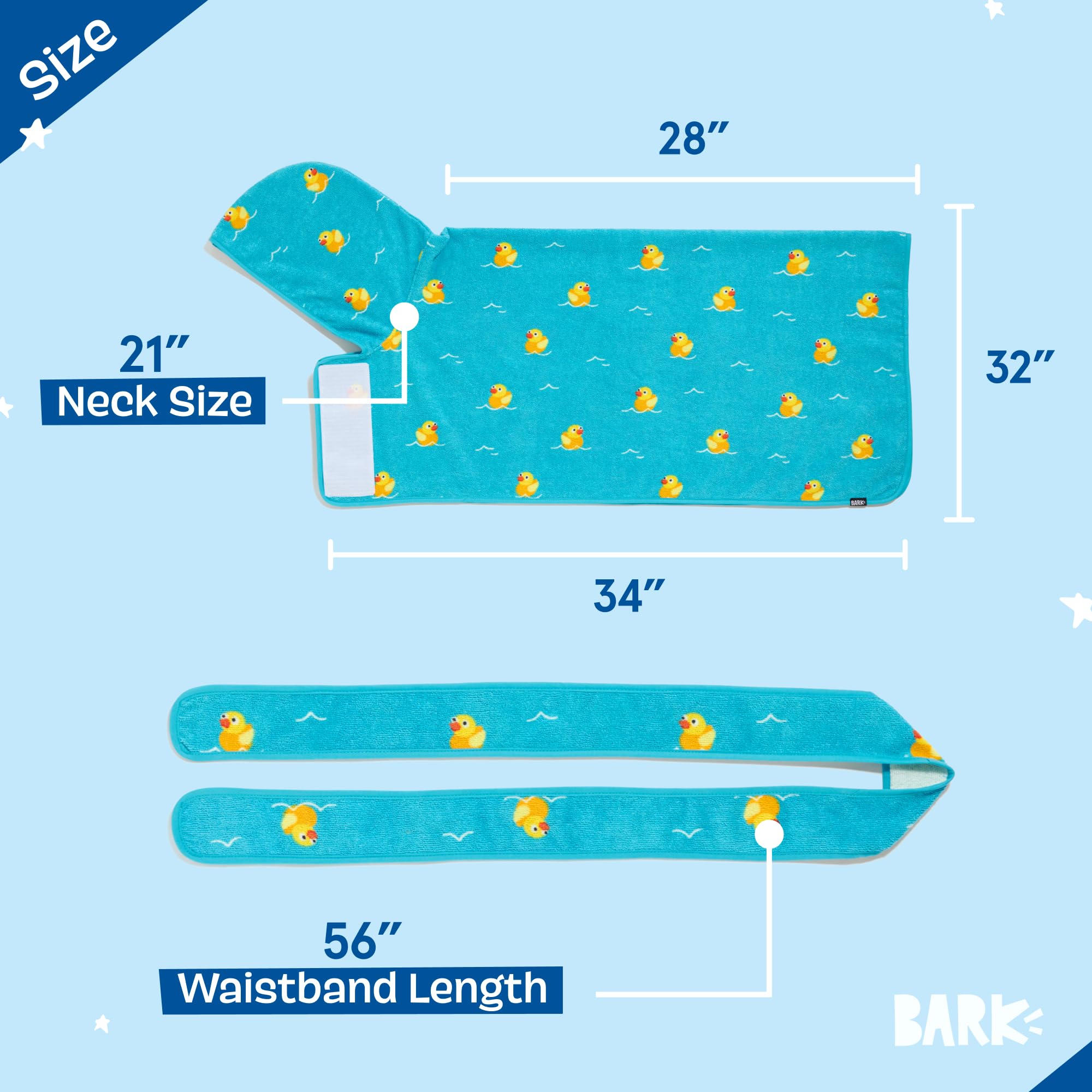 BarkBox wrap-tie snuggle design secures drying during grooming and lounging.