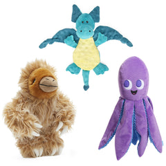 BarkBox Gordon the Sloth plush with jumbo squeaker for extended play.