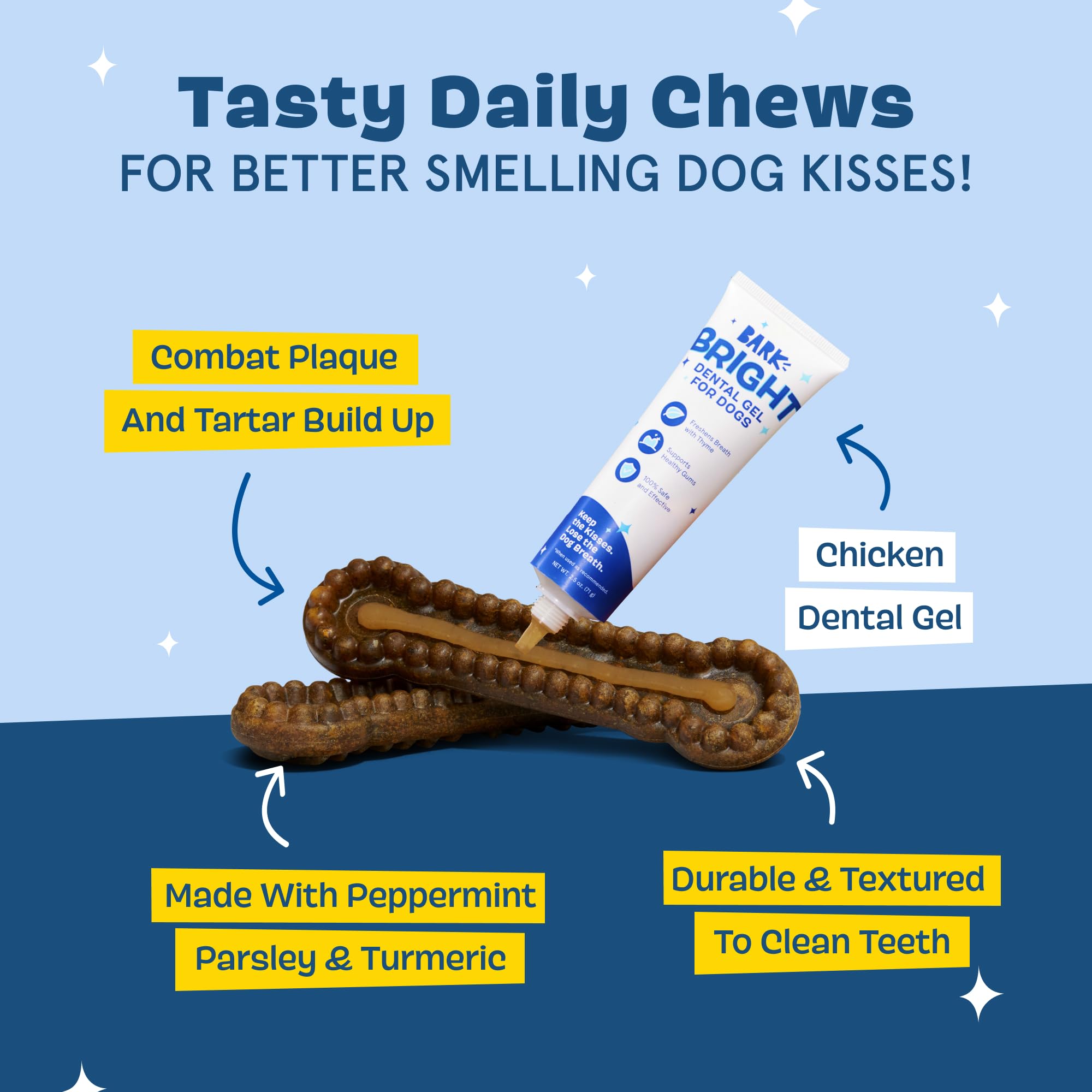 Close-up of Barkbox Bright chew sticks with ridges for scrubbing action.
