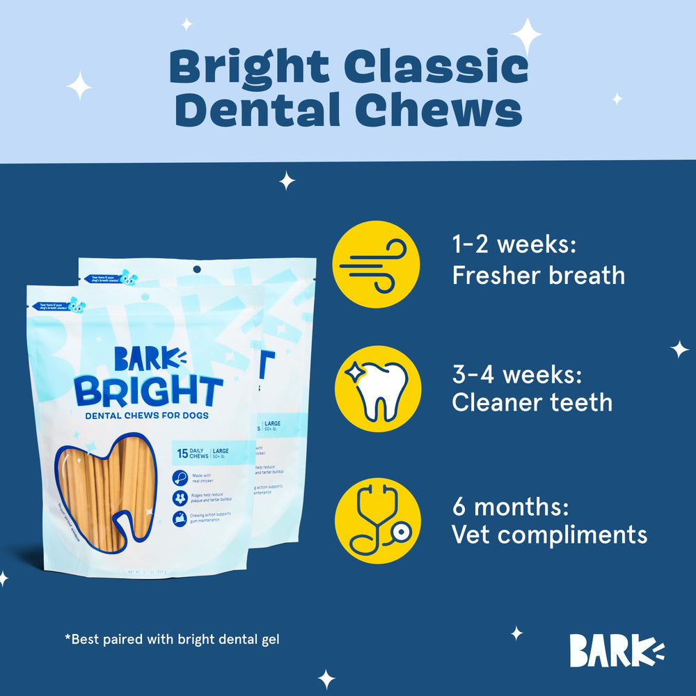 BarkBox Bright chicken-flavored chews support fresher breath.