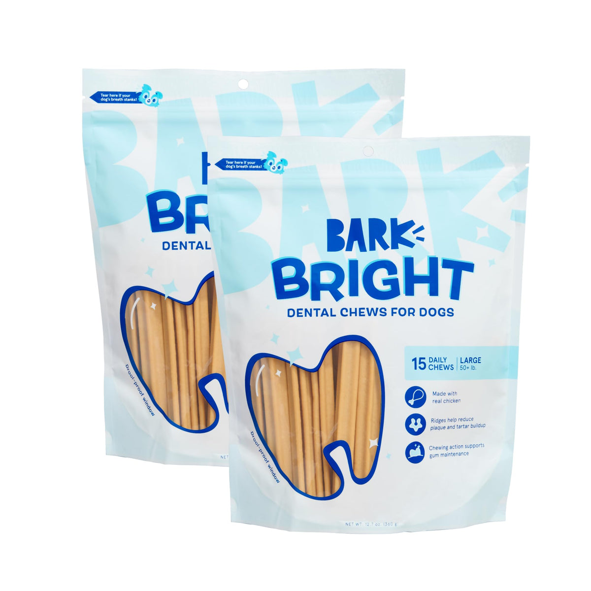 BarkBox Bright dental chew stick close-up for improved plaque control.