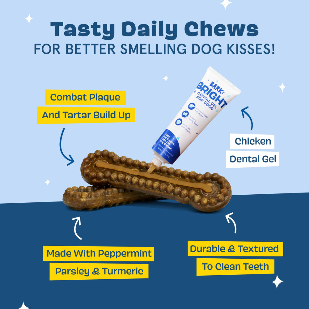 Close-up of BarkBox Bright dental sticks ridges for plaque scrubbing.