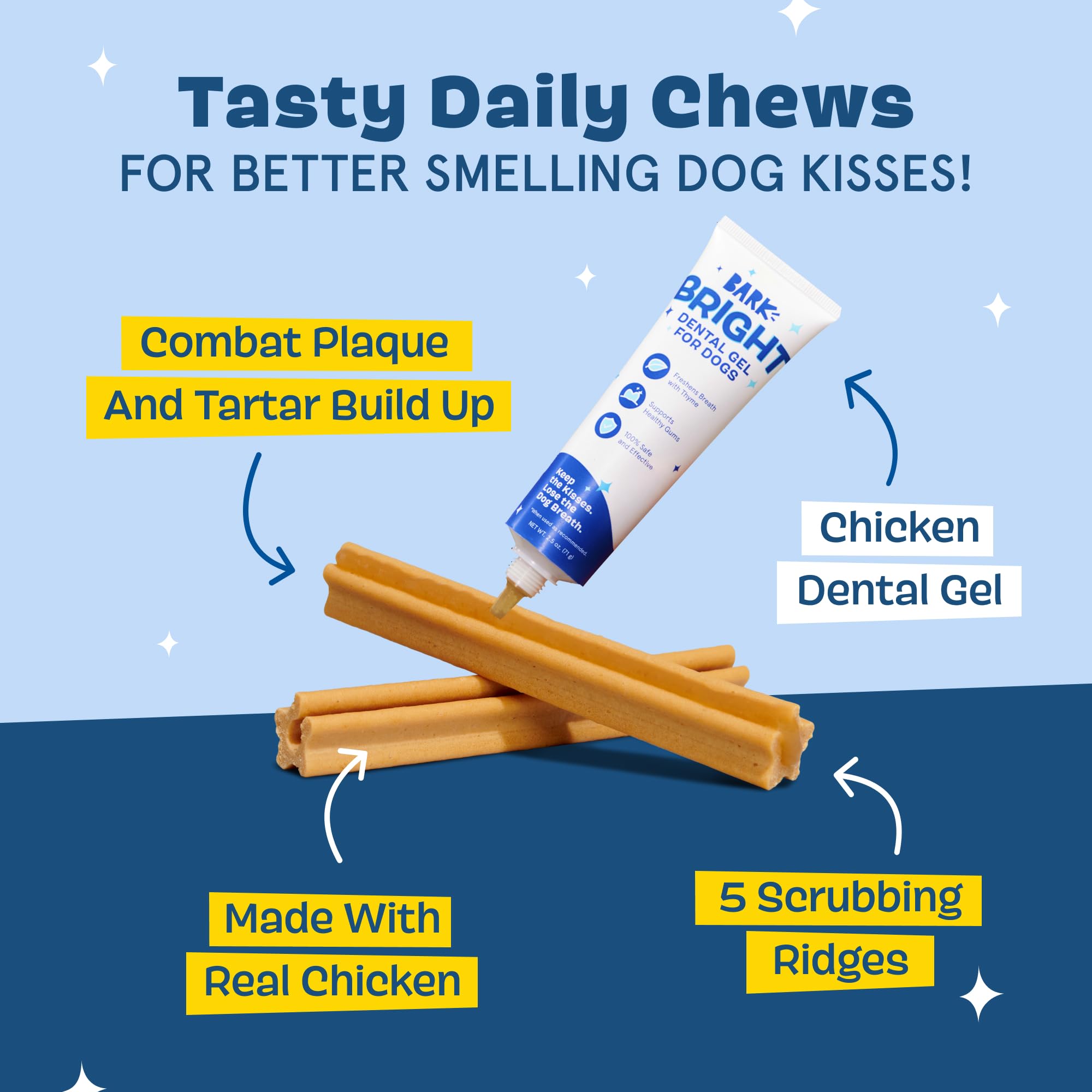 BarkBox Bright dental sticks ridged surface designed to scrub plaque and tartar.